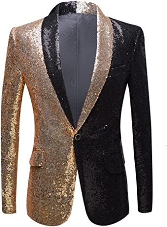 Men's Sequin Suit Jackets Stylish Two Color Conversion Shiny Sequins Dress Coats Dinner Party Wedding Blazer