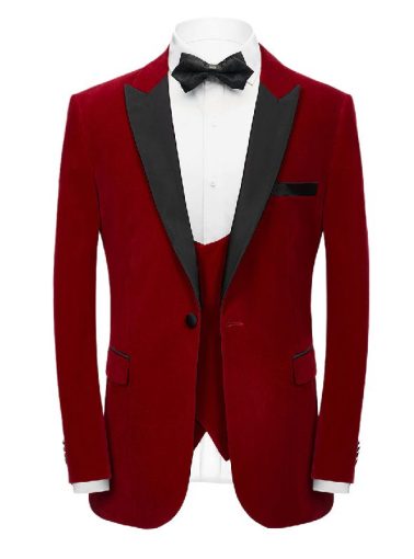 Mens Velvet Peak Lapel Banquet Party Suit Jacket