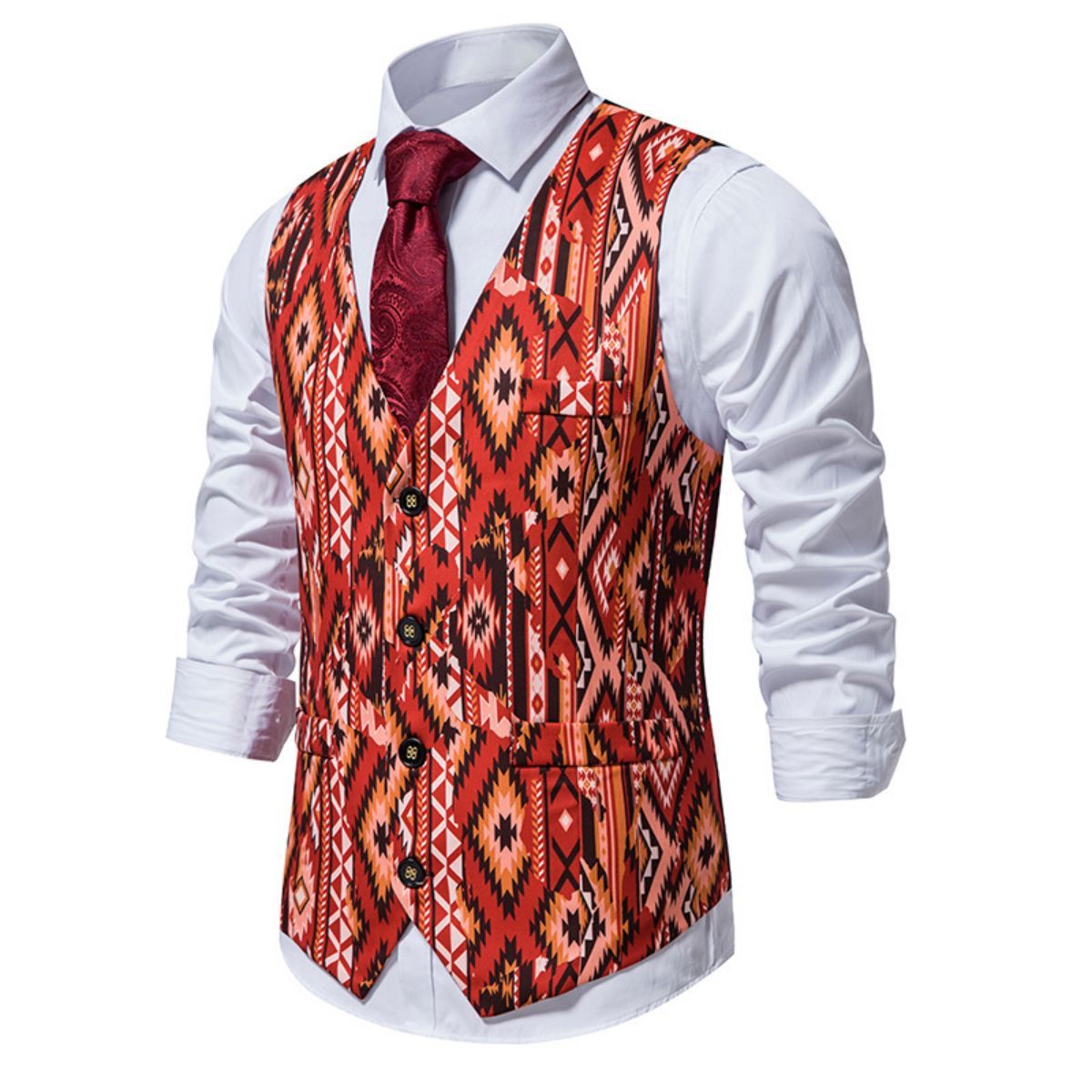 Men's Floral Print Suit Vest 4 Bottom V-neck Casual Waistcoat for Wedding Party Prom Dinner Performance