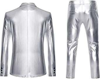 Mens Bright Solid Color Two Piece Sets Single Row Two Buttons Slim Fit Blazers Trousers