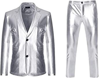 Mens Bright Solid Color Two Piece Sets Single Row Two Buttons Slim Fit Blazers Trousers