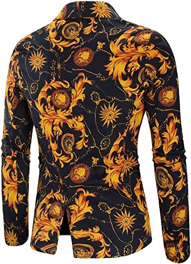 Men's Casual Slim Fit Single Button Suit Jacket Fashion Ethnic Print Blazer
