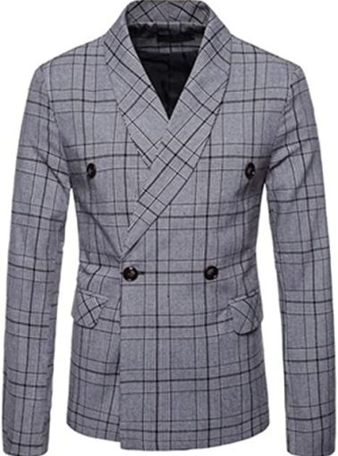 Men's Plaid Suit Coats Slim Fit Double Breasted Blazers Casual Stripe Suit Jackets Lightweight Sport Coats