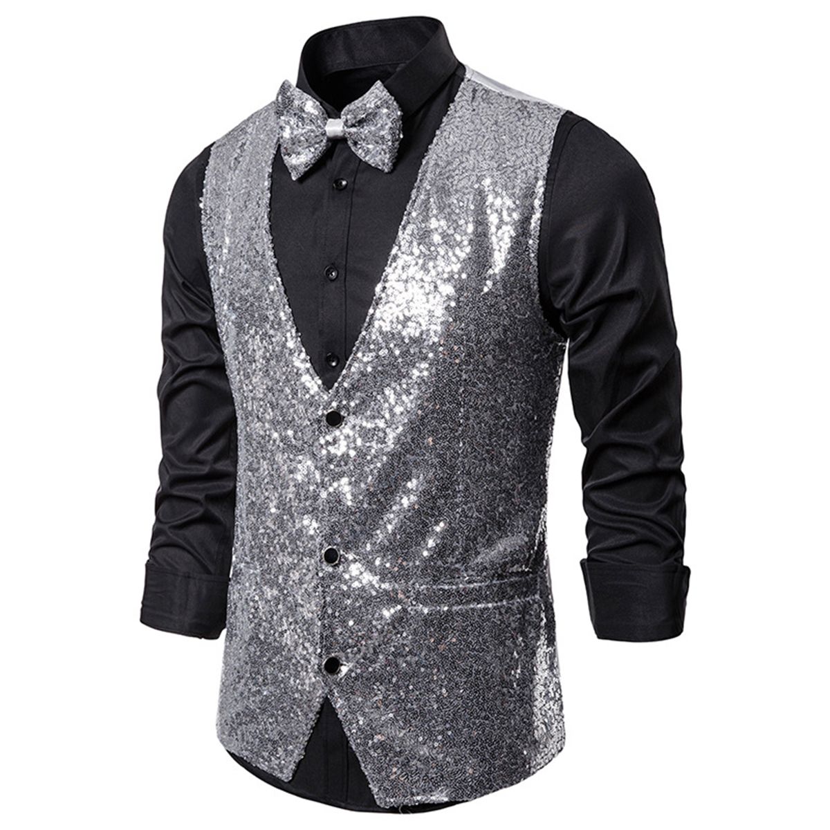 Men's Sequin Vest Shiny Suit Vest V-neck Party Dress